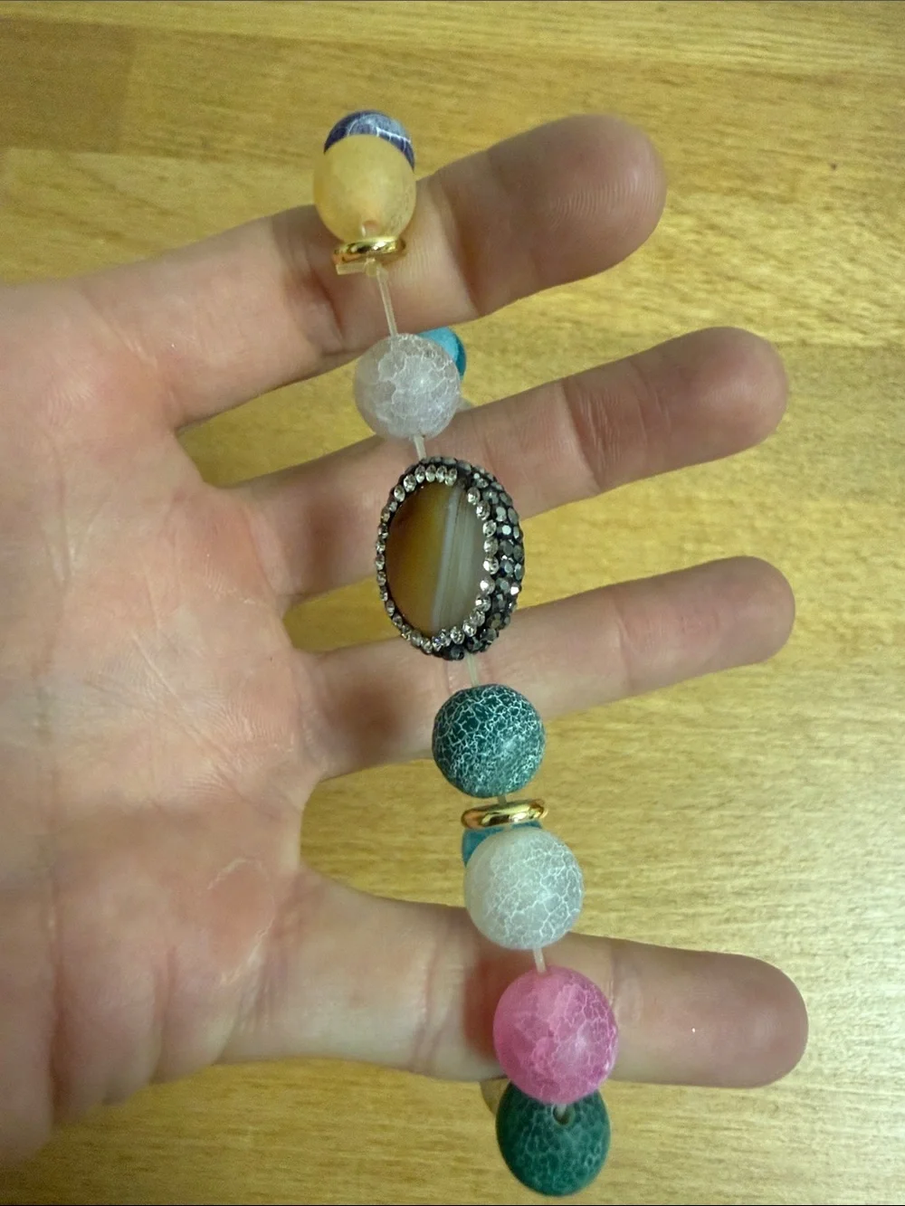 Multicolor stone beaded rainbow stretch bracelet